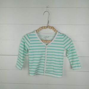 june & january girls size 2T white with mint green stripes snap vneck top long